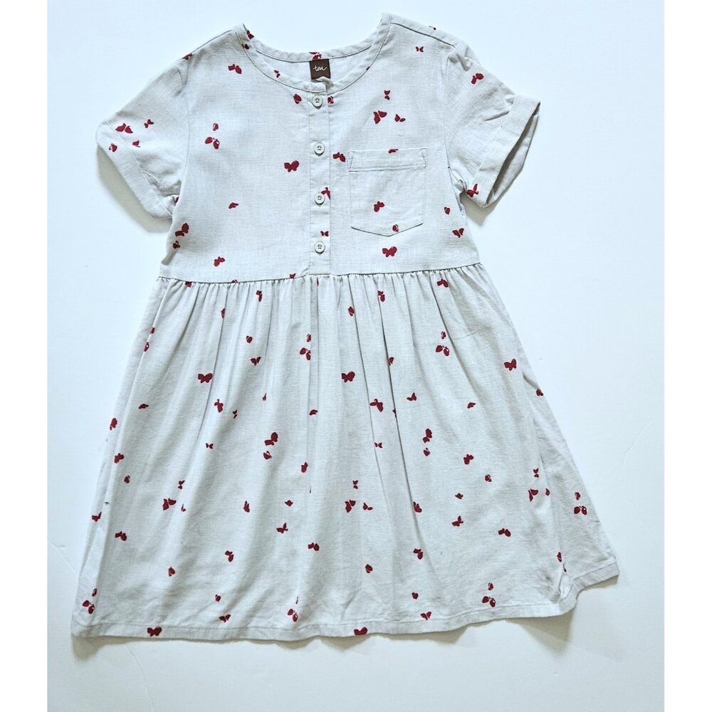 Tea Collection 7 Linen Butterfly Ecru/Red Shirtwaist Dress